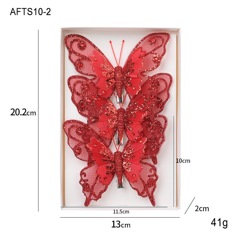 3Pcs New Christmas Decoration Butterfly Christmas Tree Pendant Glitter Simulation Butterfly Scene Atmosphere Props