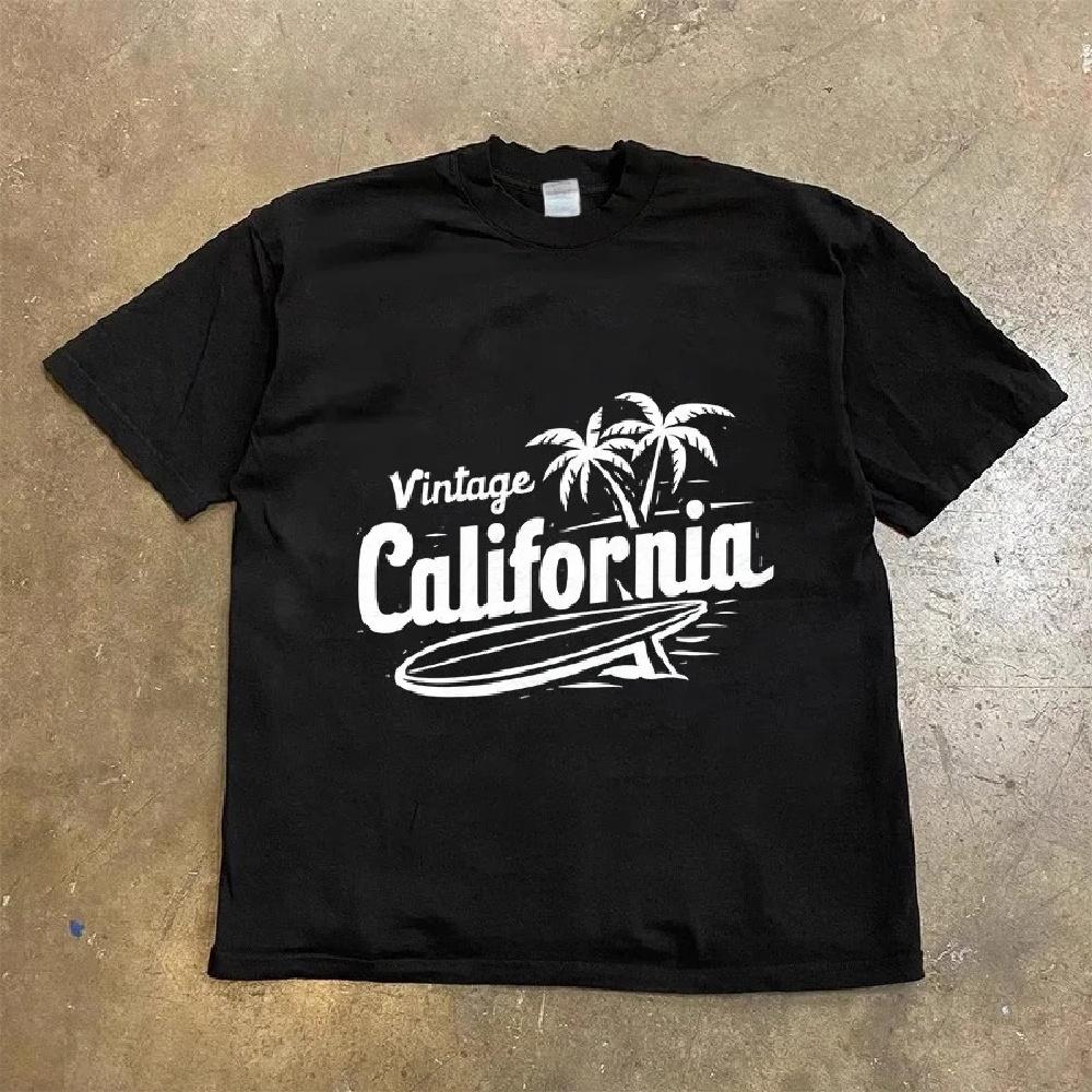 American Fashion Street Coconut Tree Retro Creative Printed T-shirt Men Men Women Women Short Sleeve Y2k Top Oversized T-shirt1