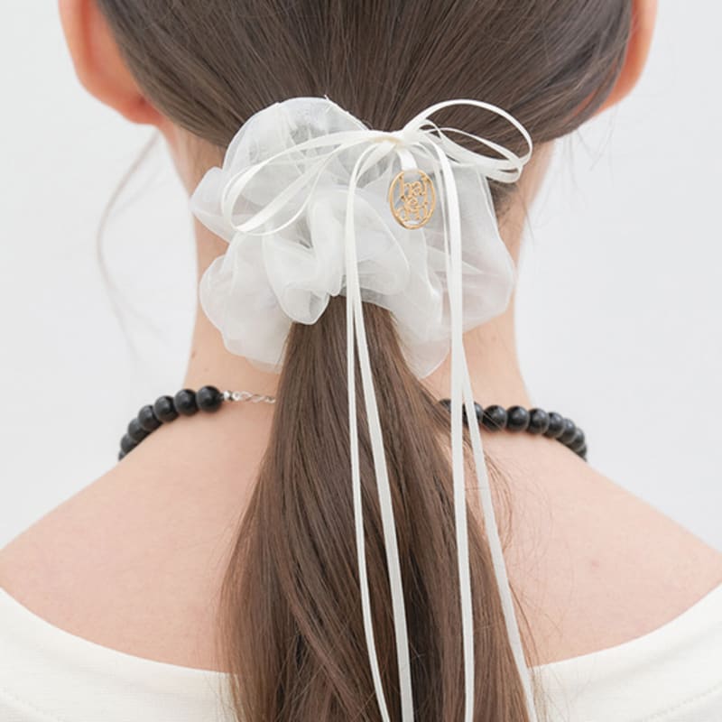 

халден длинная лента сетка логотип кулон резинка для волос (H015_белый) white