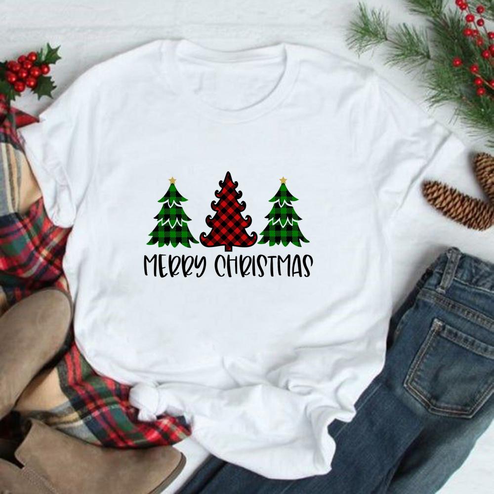 Christmas Tree Graphic Tees Women Short Sleeve Harajuku T Shirt Tumblr Female Xmas Party Festival