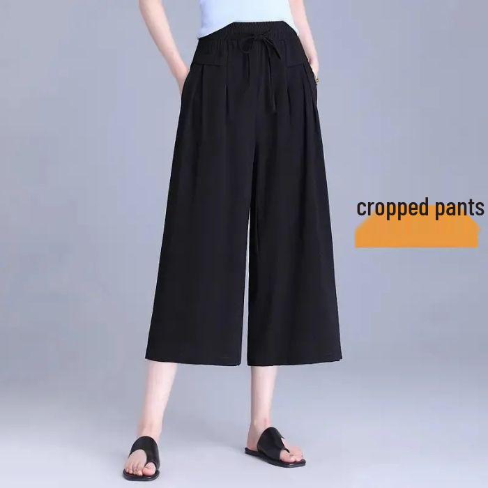 Ice Silk High Waist Wide Leg Capri Pants - Women's Korean Style Loose Fit Summer 2025.