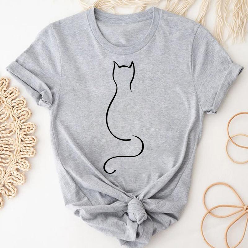 (Asian Size) Tshirt Lady Cartoon T Tee Top Women Print Fashion Clothes Female Clothing Short Sleeve Cat Animal Pet Graphic T-shirt