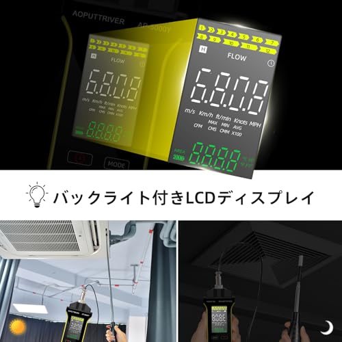 AP-5000Y Digital Anemometer, Handheld CFM/CMM Anemometer with 360° Telescopic Probe for HVAC Duct Airflow Measurements, Wind Speed, Wind Direction, an