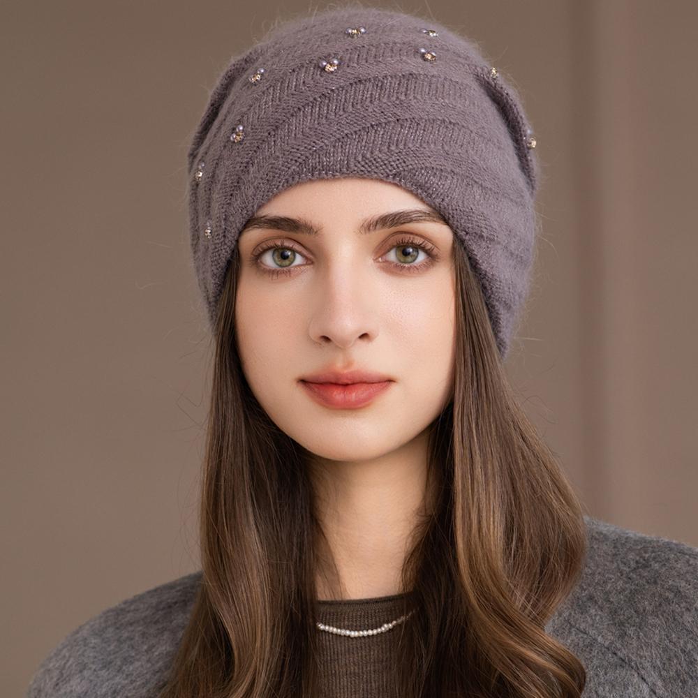 New Women Winter Hat Decorate Beanie Hat Circular Winding Style Rabbit Fur Blend Warm Winter Cap Y2K Female Outdoor Knitted Hat