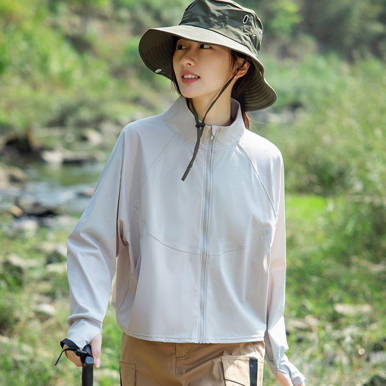 Women's Stand Collar Hoodless Hiking Sun Protection Jacket UV Resistant Autumn Short Top Commute Cargo Top
