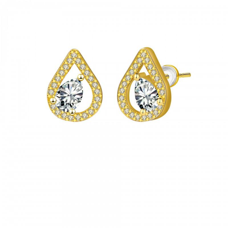Geometric Zircon Stud Earrings Women Post Real Gold Plated Copper Lightweight Luxury Fashion Jewelry Gold-plated - White Zircon