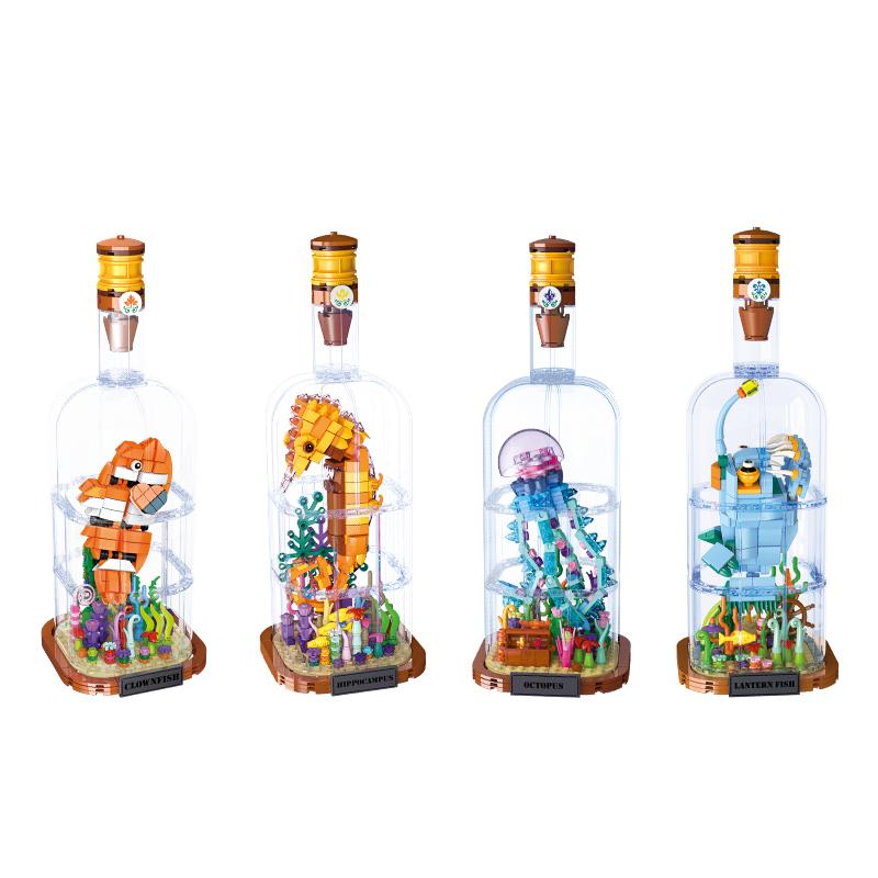 391Pcs Light-Up Message In A Bottle Eco-Tank Model Assembly Toy Home Decor Moc Building Blocks Set Kids Birthday Gift