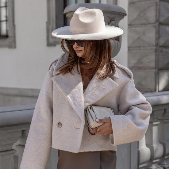 Fall Winter Women Jacket Turn-down Collar English Style Chest Pockets Windproof Outwear Single-breasted