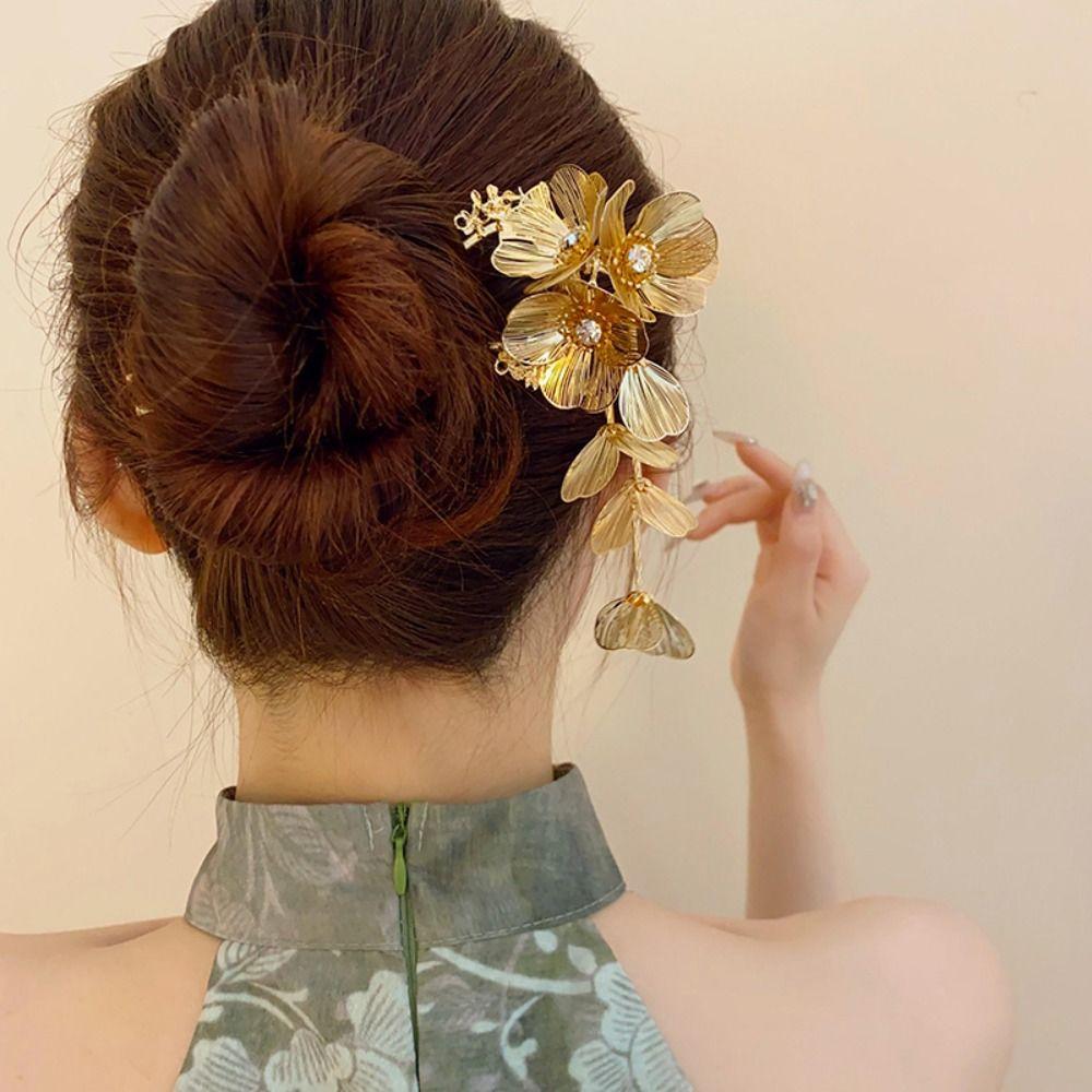 Gold Hanfu Hairpin Tassel Metal U Shape Hair Stick Retro for Women