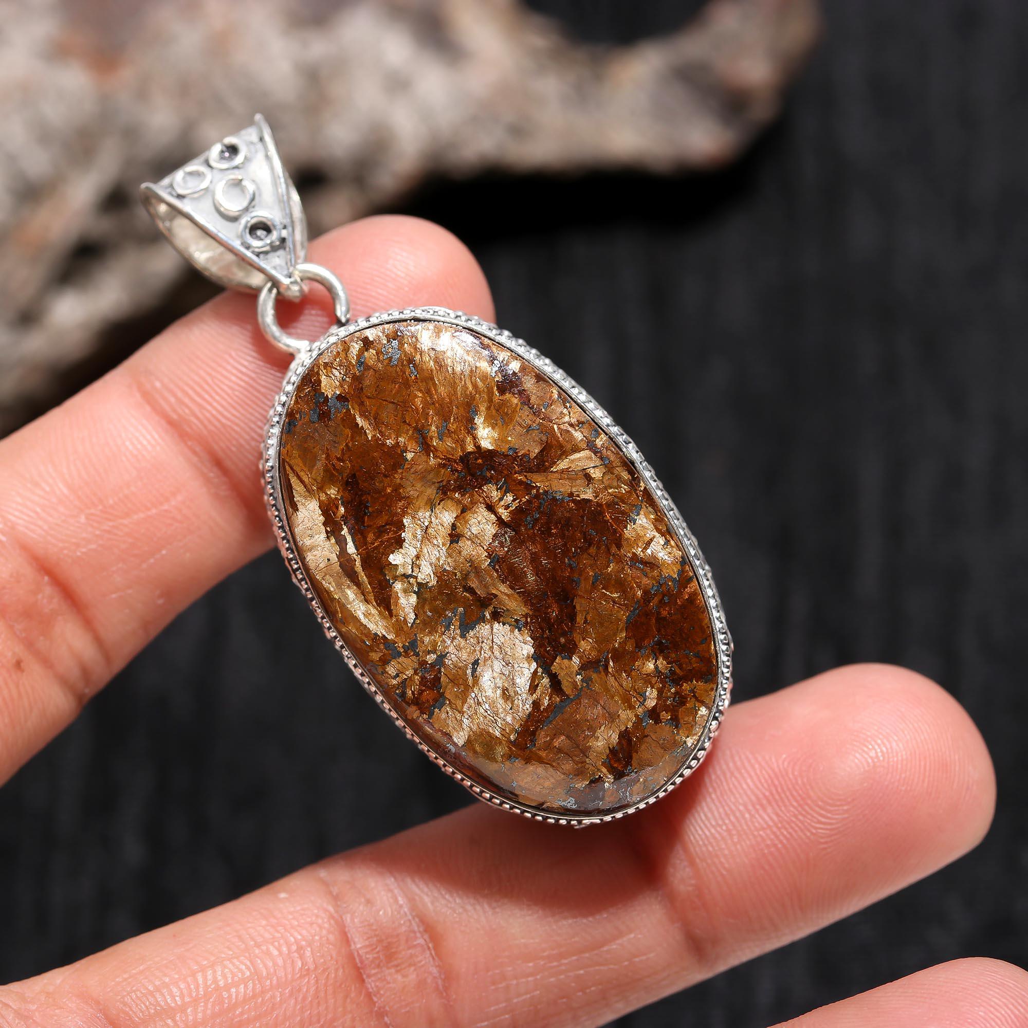 

Подвеска из драгоценного камня бронзитовая яшма из стерлингового серебра 925 пробы в стиле бохо