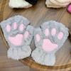 Women's Cute Cat & Bear Paw Fingerless Fleece Gloves