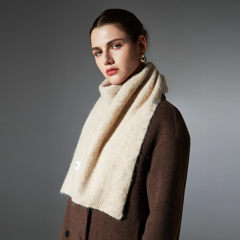 Women Knitted Solid Color Scarf Soft Warm Thick Knit Neck Wrap Classic Plain Scarves for Autumn Winter Coat Matching Daily Wear