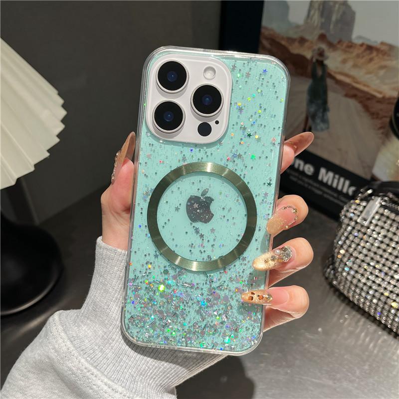 

Подходит для iPhone 16 Магнитный чехол для телефона Блестящая пудра 14Promax Apple 15 Защитный чехол 13 iPhoneSE 2022