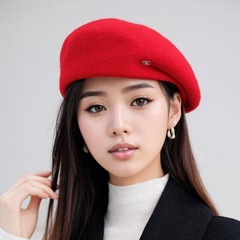 New Three Dimensional Shaped and Elegant Autumn and Winter Beret Women's Versatile Wool Octagonal Hat Showing Face Little Retro Painter Hat