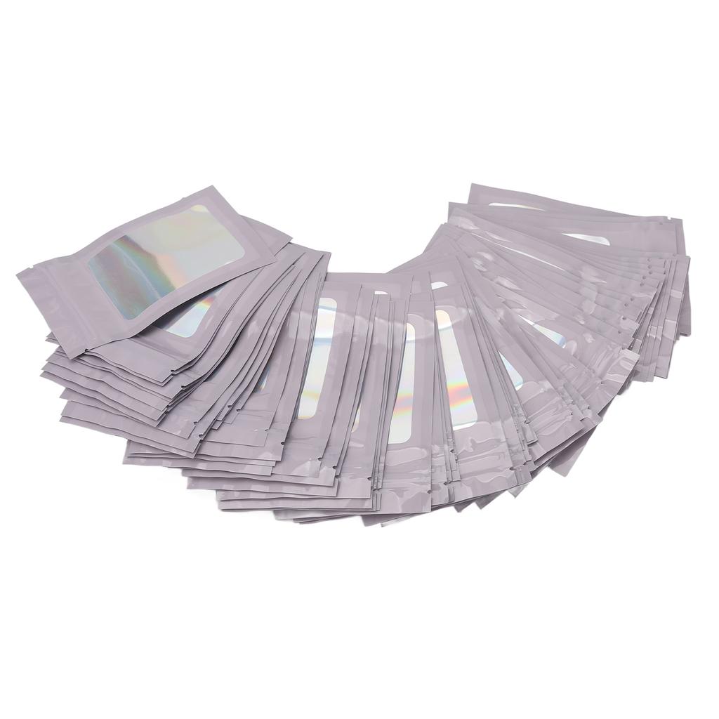 100pcs Resealable Odor Proof Pouch Holographic Smell Proof Packaging Bag with Clear Window for Lip Gloss