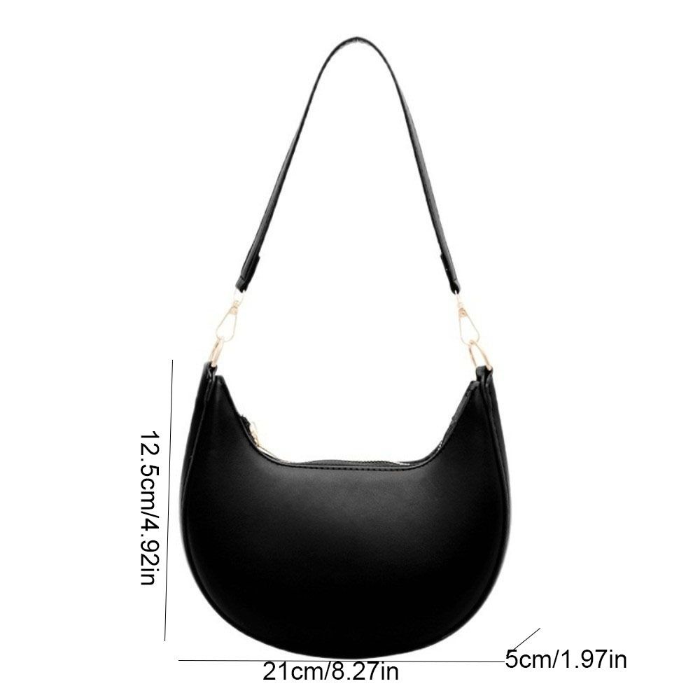 Moon-shaped Moon Underarm Bag Solid Color Women's Hobo Bag Portable Pu Leather Shoulder Bag Girl