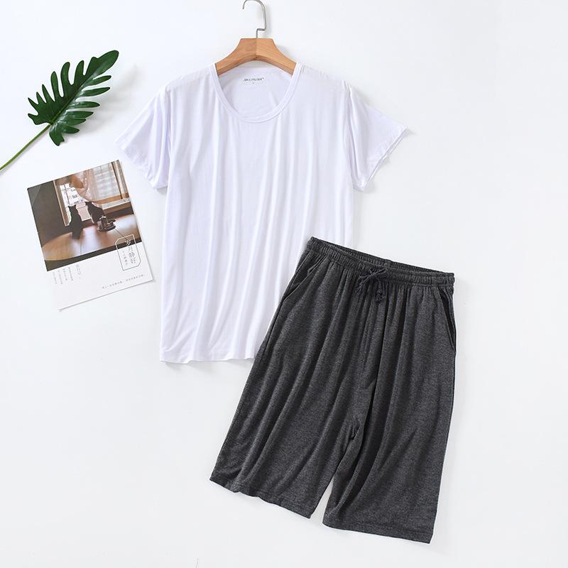 Men's Summer Thin Suit Round Neck Short Sleeved Top+shorts Can Be Worn Outside Plus Plus Size Simple and Natural Two-piece Set