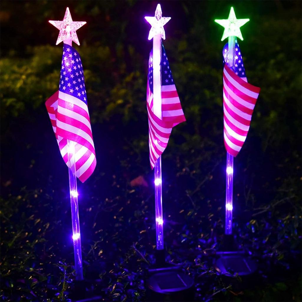 Solar American Flag Garden Lights,4th Of Decoration Patriotic Solar American Flag Lights Light For Independence Day Memorial Day Decor