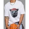 Bear Head Bandana T Shirt White Bear with Red Skull Bandana and Cigar Graphic Streetwear Casual Wear