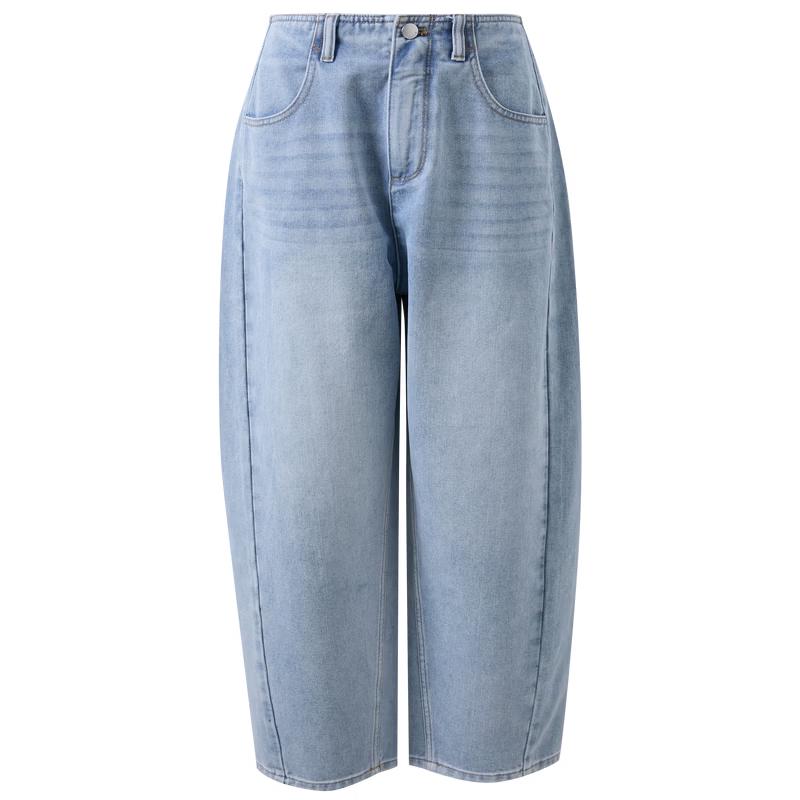 Sancai 2026 Spring Fashion High-Waist Curved Leg Cropped Jeans S