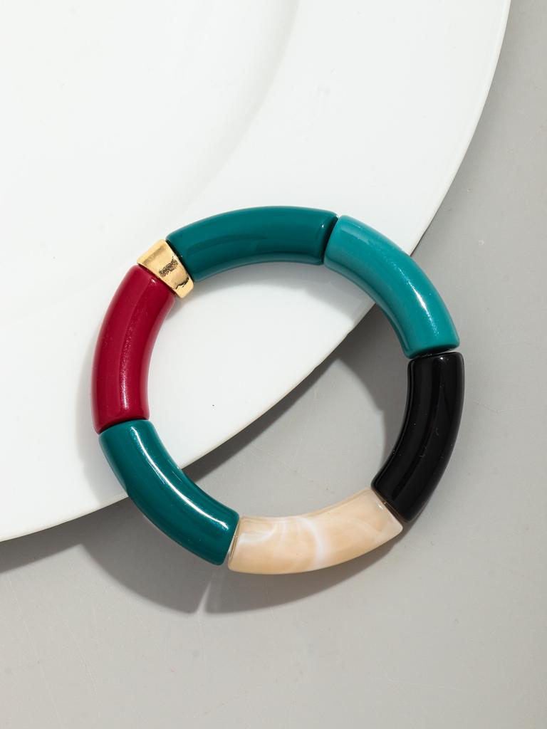 Bohomia Acryl-Design-Stil, klobiges, stapelbares Bambus-Armband für Frauen, Boho, elastisch, bunte Röhrenperlen-Armbänder, 2024 Schmuck