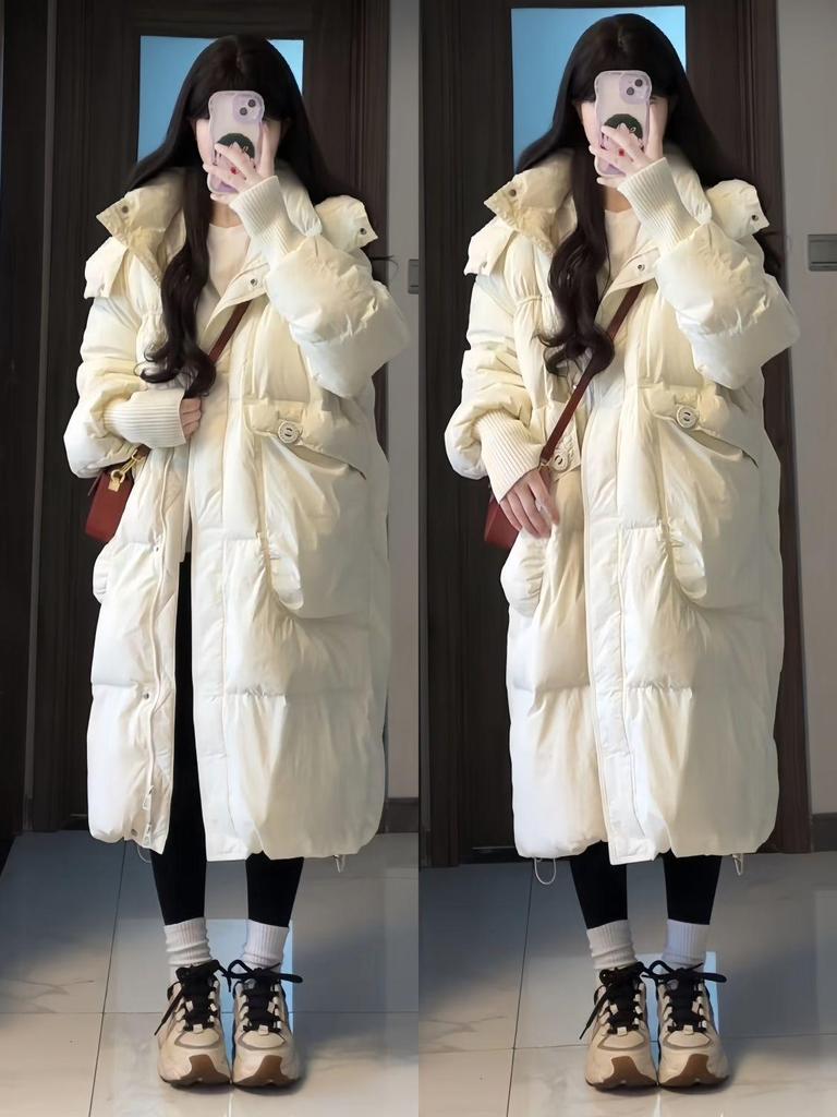 Women's 2025 Winter Hooded Mid-Length Korean Style Down Jacket: Loose, Thick, Warm & Slimming