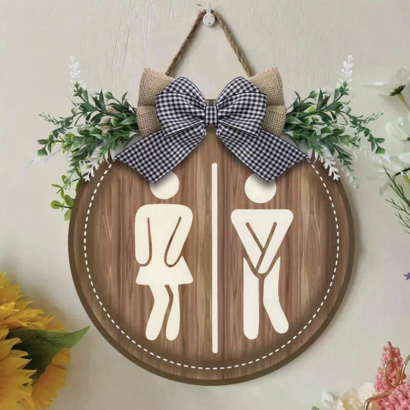 1Pc Rustic Wooden Toilet Sign Farmhouse Wall Decor Bathroom Plaque Home Decorative Sign