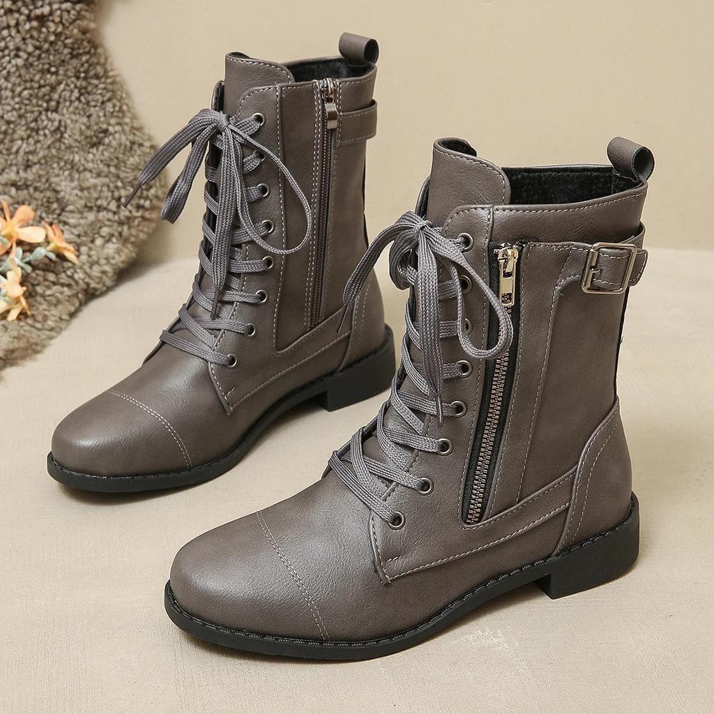 Fashion Women's Boots Winter PU Leather Fashion Boots Women's Nude Boots Large Size Casual Warm Women's Shoes Zapatillas