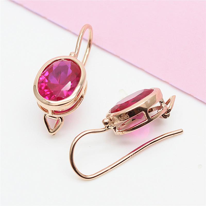 Russian Purple Gold Shiny Red Stone Egg Surface Simple Atmosphere Fashionable Foreign Style Rose Gold Plated Color Gold Earrings Set