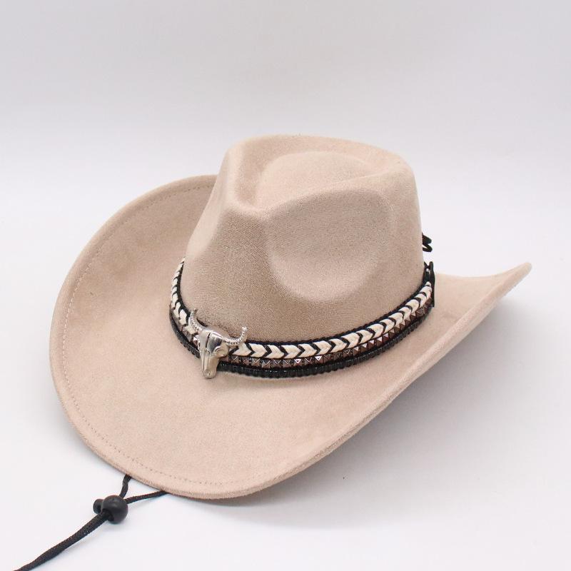 Cross-Border Cowboy Hat Western Jazz Hat Hidden Metal Bull Head Wide Belt Strap Decorative Top Hat European And American Hat