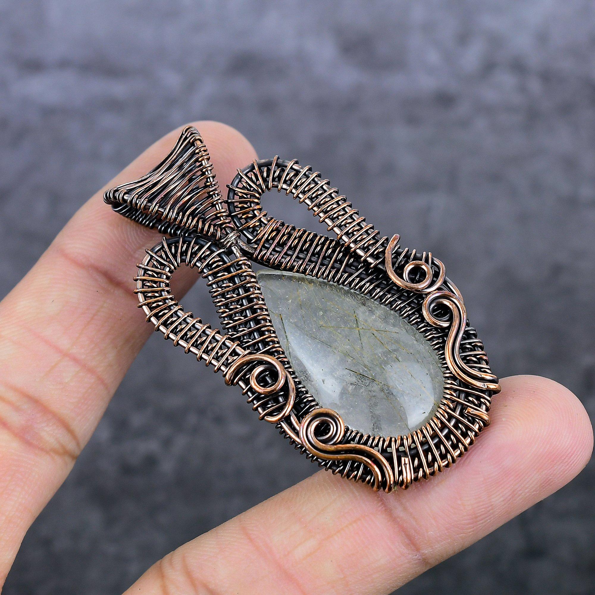 

Natural Golden Rutile Gemstone Copper Wire Wrap Jewelry Pendant 2.36 W8u98