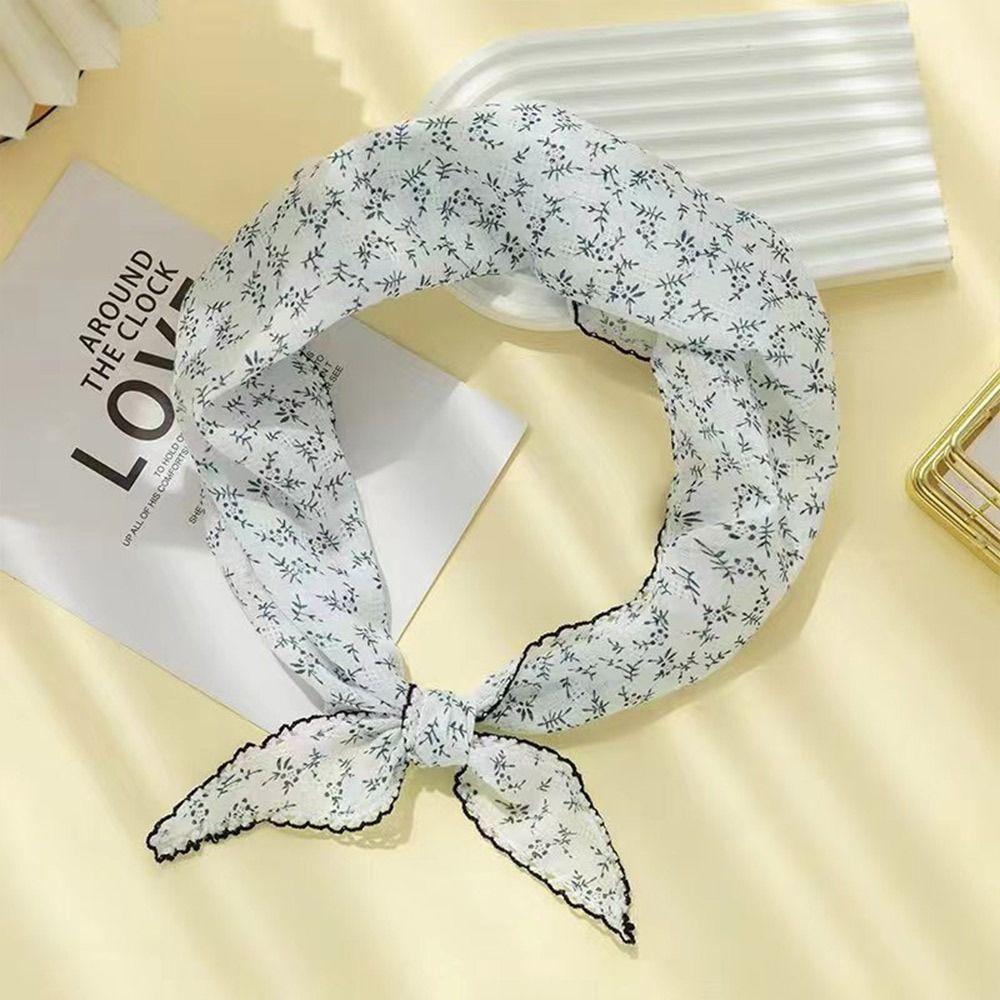 Sweet Lace Design Flower Neck Scarf French Style Gentle Head Wrap Headband Turban Hair Ribbon Summer Season