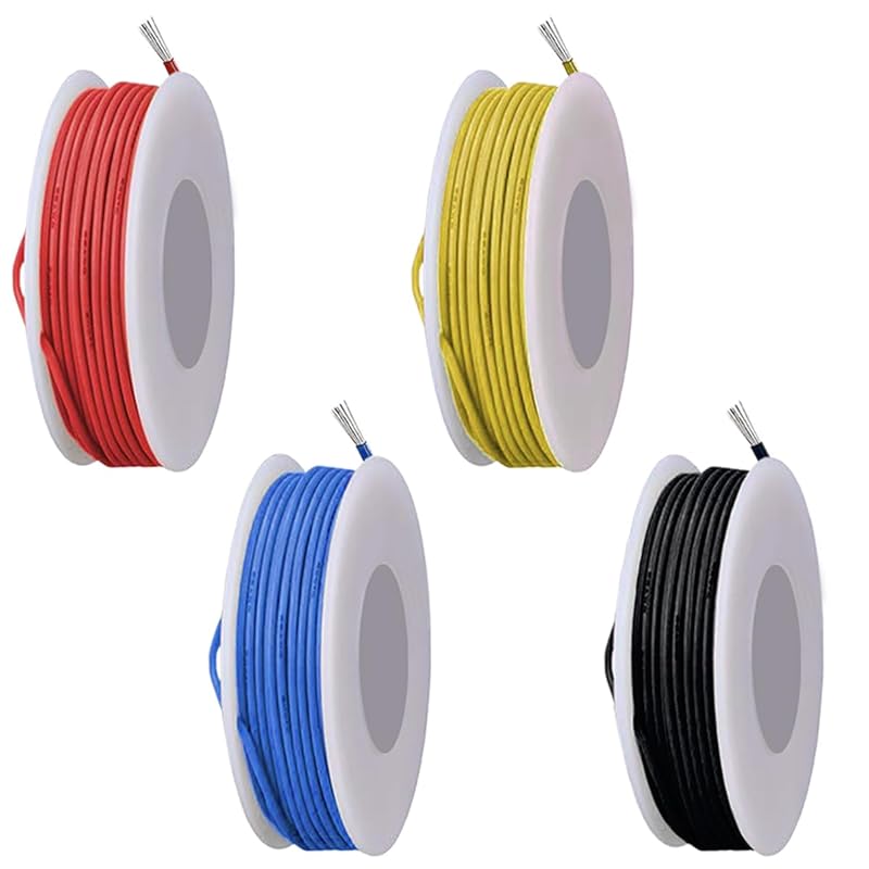 26 Gauge Solid Wire 300V PVC Electrical Wire 26AWG Insulation Tinned Coated Copper Wire Hook Up Wire 4Colors(Red/Yellow/Blue/Black) 5m/16.4ft Each