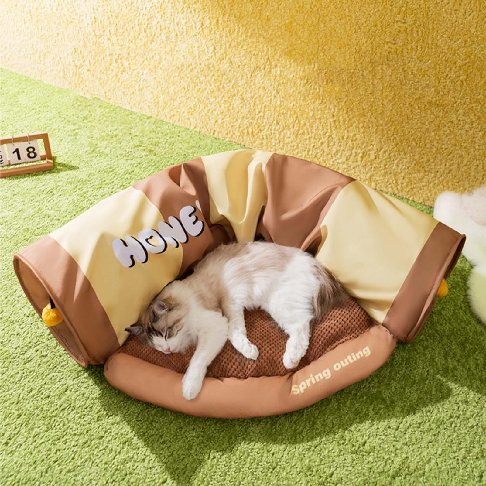 

Кровать-туннель для кошек 2 в 1 и игровой центр Большое пространство для игр и игрушек для спящих питомцев Yellow Brown