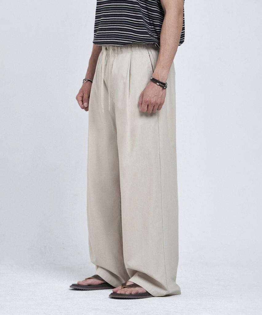 LEMAIN SECOND Linen-Like Elastic Waist Wide Pants [Light Beige]