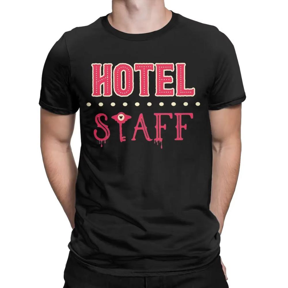 Hazbins Hotels Staff Men T Shirts Novelty Tee Shirt Short Sleeve O Neck T-Shirts Cotton Plus Size Clothing