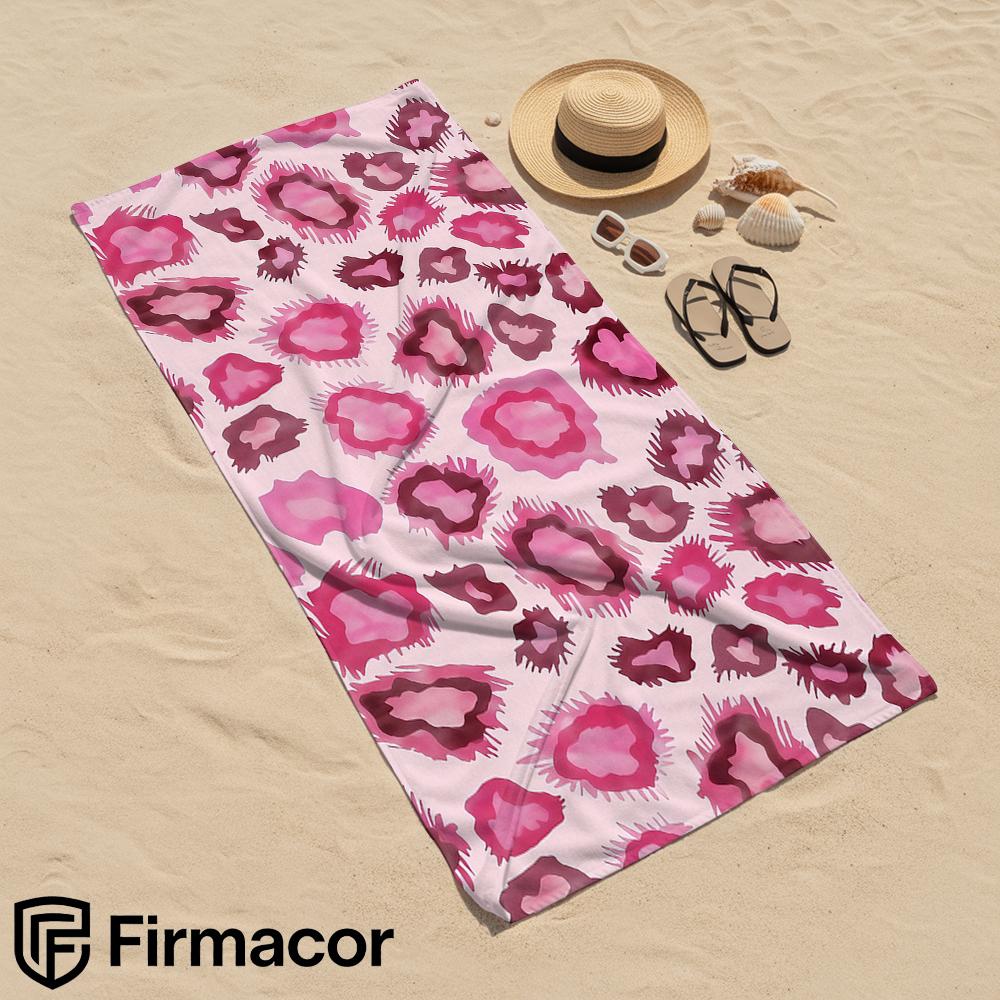 Pink Watercolor Leopard Microfiber Beach Towel Quick Dry Sand Free Oversized Soft Absorbent Bath Towel for Swimming Pool Travel