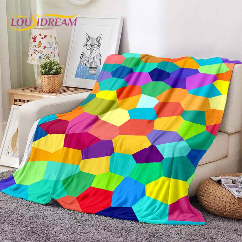 Rainbow Colour Illusion Cartoon Soft Flannel Blankets,Throw Blanket Comfortable Blanket for Picnic Beds Sofa Home Bedroom Gifts