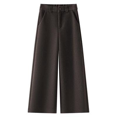 2025 Winter Women's High-Waist Coffee Wool Wide-Leg Pants - Warm, Loose, Versatile Nine-Point Cut.