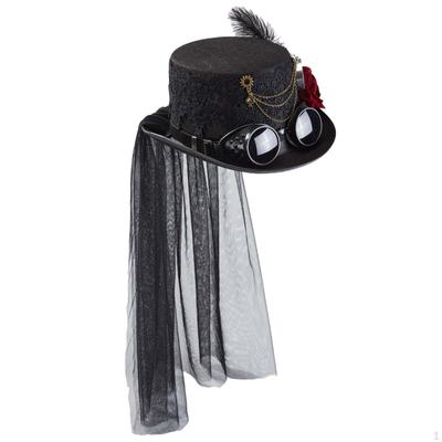Black Gothic Top Hat Halloween Costume Steampunk Goggles , Style D