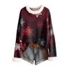 Women's Fashionable Christmas Printed Wool Collar Sweater Casual Long Sleeved Knitted Pullover Top