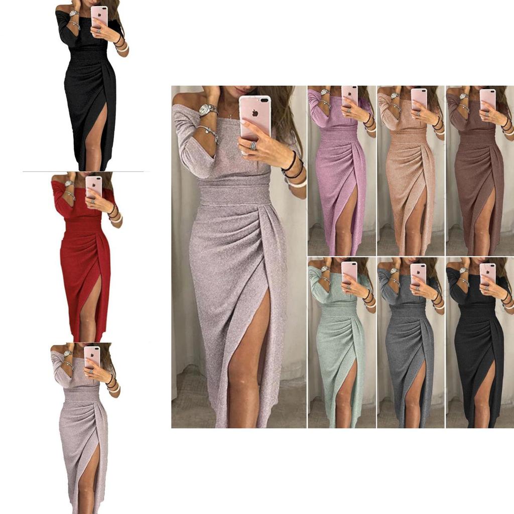 Elegant Women's Off Shoulder Long Sleeve Bodycon Evening Cocktail Party Dress
