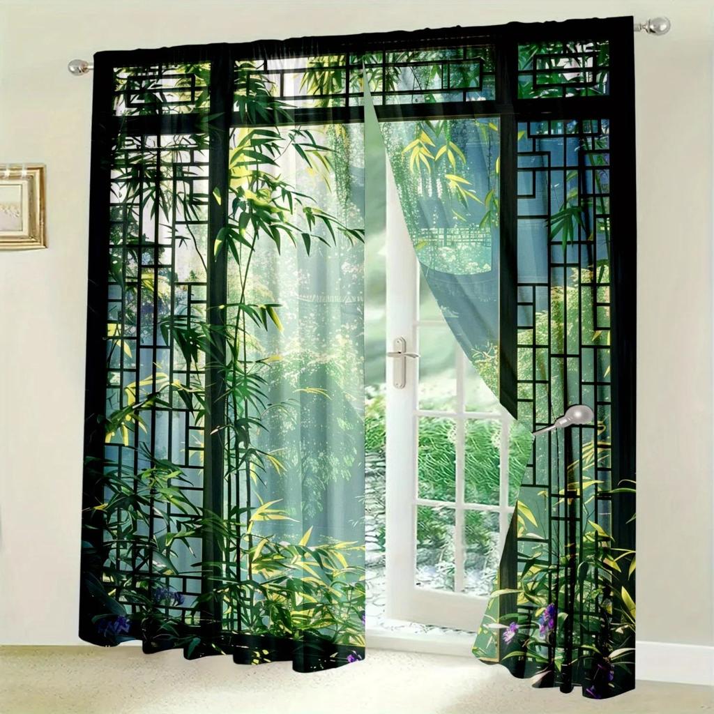 Set Of 2 Jit Verdant Polyester Curtain Drapes Privacy Window Treatment Living Room Decor Holiday Natur With Rod Pocket Light Filtering Perfect For