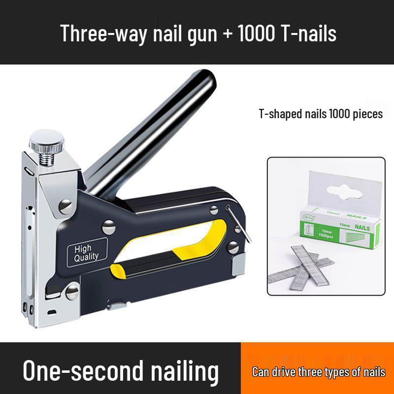 Three-in-One Handheld Woodworking Staple and Brad Nailer for Cabinets and Sofas