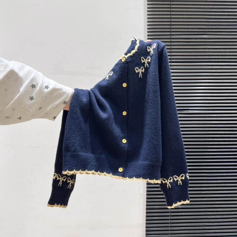 Bow Knit Cardigan Thickened Sweater Outerwear Women Autumn Winter New Style Loose Slouchy Sweet Top