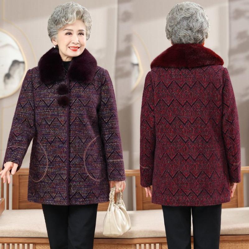 Middle-aged Women's Clothing Years Old 0 Grandma Clothing Fleece Thickened Imitation Mink Plush Woolen Jacket Old Lady Clothes