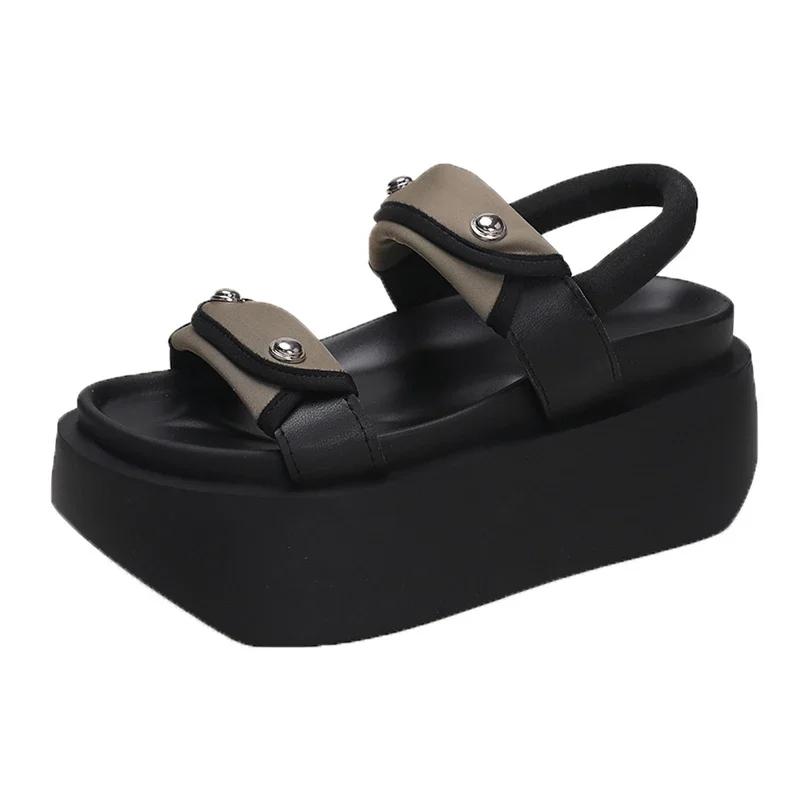 Modes Sieviešu Platformas Sandales JAUNAS Vasaras Dizaineru Zemas Papēžu Masīvi Apavi 8CM Pludmales Iešļūcenes Sieviešu Gladiators Sporta Sandales