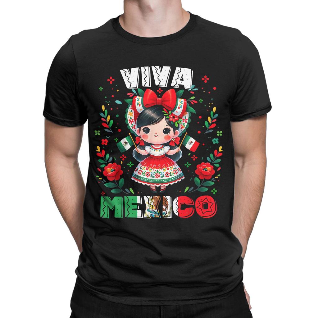 Unique Viva Mexico Mexican Girl Flag Independence Day T-Shirt T-Shirt for Men Crew Neck T Shirt  Short Sleeve Tees Tops