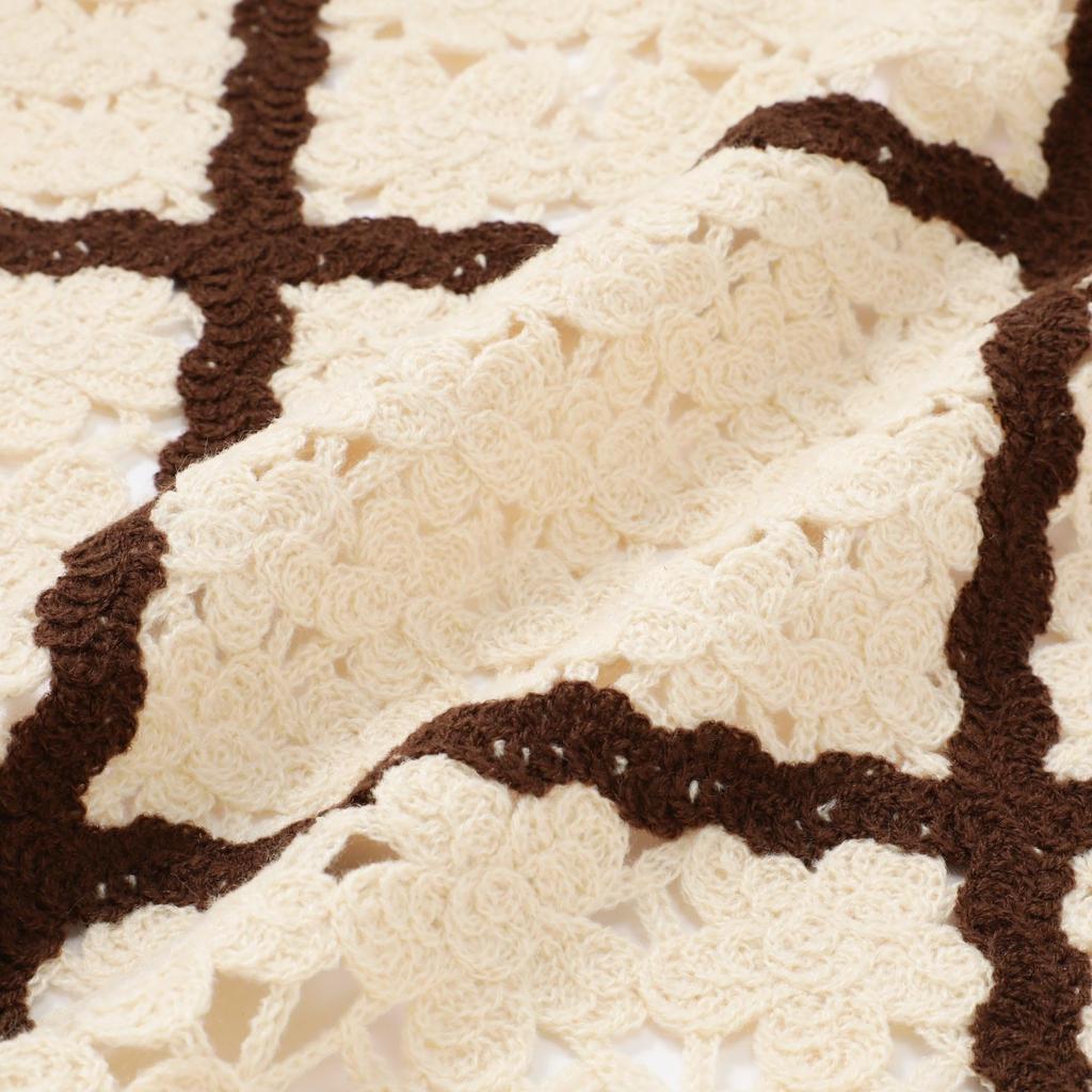 Francfranc Autumn Flower Crochet Throw (100cm X 150cm) Ivory Blanket/Half Blanket