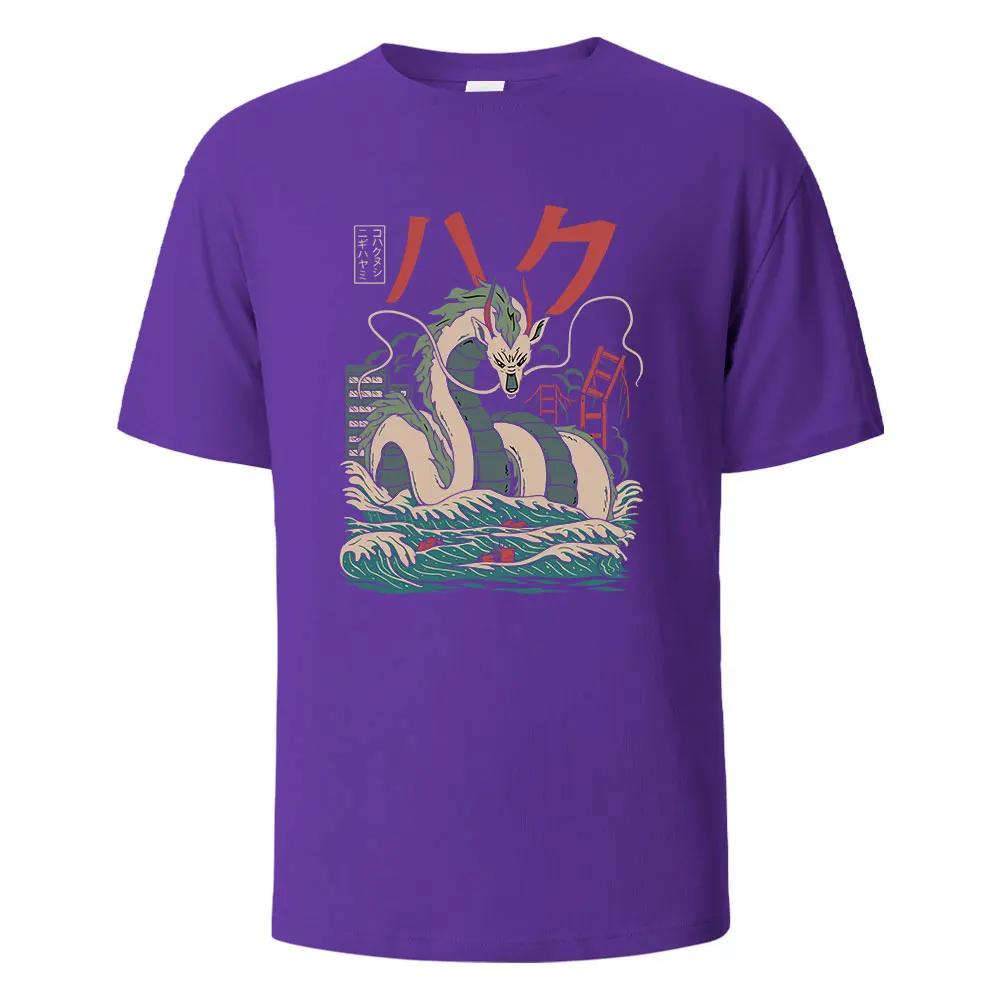 Dragon Printing Men‘s T-shirt Casual Breathable Tees 100%Cotton Funny  Loose Tops Street Oversized T-Shirts For Men Women O-neck